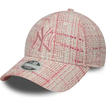 Boné curvo rosa ajustável para mulheres com logo rosa 9FORTY Tweed da New York Yankees MLB da New Era