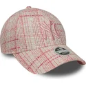 bone-curvo-rosa-ajustavel-para-mulheres-com-logo-rosa-9forty-tweed-da-new-york-yankees-mlb-da-new-era