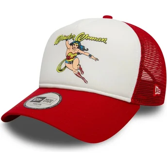 Boné trucker branco e vermelho para criança 9FORTY A Frame da Wonder Woman DC Comics da New Era