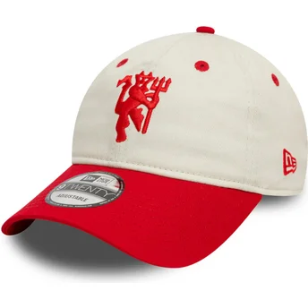 Boné curvo branco e vermelho ajustável 9TWENTY Contrast Visor da Manchester United Football Club Premier League da New Era