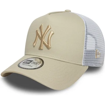 Boné trucker bege e branco com logo bege A Frame League Essential da New York Yankees MLB da New Era