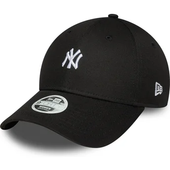 Boné curvo preto ajustável para mulheres 9FORTY Mini Logo da New York Yankees MLB da New Era