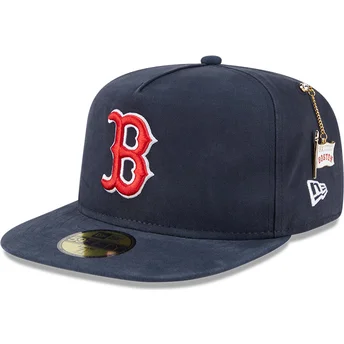 Boné plano azul marinho justo 59FIFTY A Frame Championship Side Flag da Boston Red Sox MLB da New Era