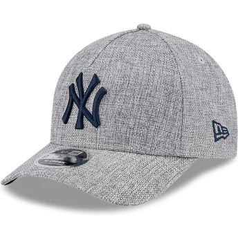 Boné curvo cinza snapback com logo azul marinho 9FORTY M-Crown A Frame Cotton Weave da New York Yankees MLB da New Era