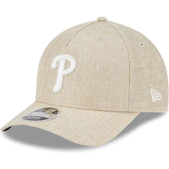 Boné curvo bege snapback 9FORTY M-Crown A Frame Cotton Weave da Philadelphia Phillies MLB da New Era