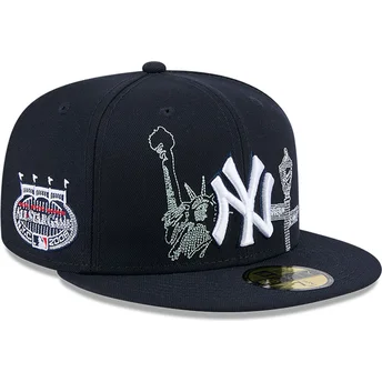 Boné plano azul marinho justo 59FIFTY State Stitch da New York Yankees MLB da New Era