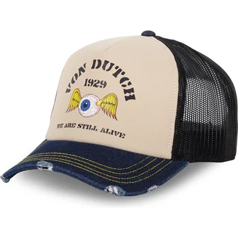 Boné trucker bege, preto e azul CREW20 da Von Dutch