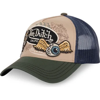 Boné trucker bege, azul e verde PATCHES07 da Von Dutch