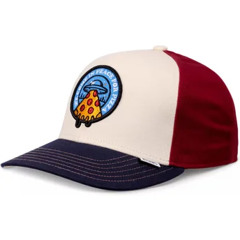 Boné curvo bege, vermelho e azul snapback para criança Peace Pizza Food da Djinns