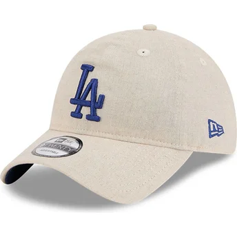 Boné curvo bege ajustável com logo azul 9TWENTY Linen Spring Training Fan Pack 2025 da Los Angeles Dodgers MLB da New Era