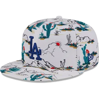 Boné plano branco snapback 9FIFTY Print Spring Training Fan Pack 2025 da Los Angeles Dodgers MLB da New Era