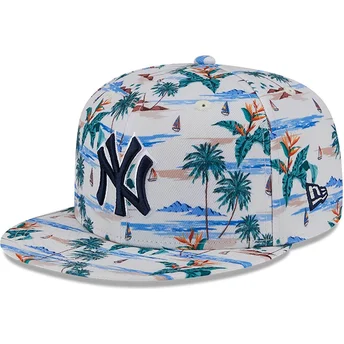 Boné plano branco snapback 9FIFTY Print Spring Training Fan Pack 2025 da New York Yankees MLB da New Era