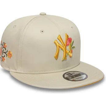 Boné plano bege snapback 9FIFTY Floral da New York Yankees MLB da New Era