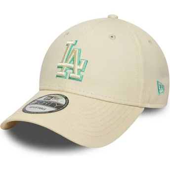 Boné curvo bege ajustável com logo verde 9FORTY Team Outline da Los Angeles Dodgers MLB da New Era