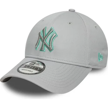 Boné curvo cinza ajustável com logo cinza 9FORTY Team Outline da New York Yankees MLB da New Era