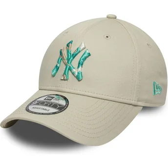Boné curvo bege ajustável 9FORTY Seasonal Infill da New York Yankees MLB da New Era
