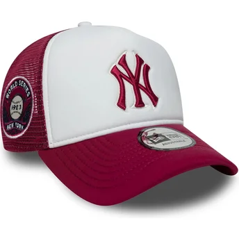 Boné trucker branco e vermelho com logo vermelho E Frame World Series da New York Yankees MLB da New Era