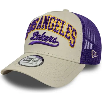 Boné trucker bege e violeta E Frame Script da Los Angeles Lakers NBA da New Era