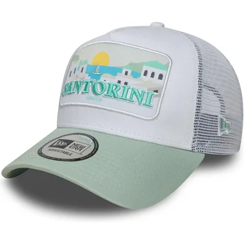 Boné trucker branco e verde Santorini Greece A Frame Summer da New Era