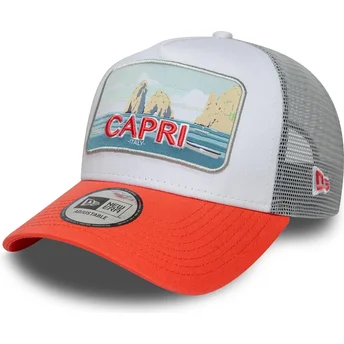 Boné trucker branco e laranja Capri Italy A Frame Summer da New Era