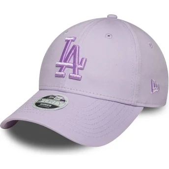 Boné curvo violeta ajustável para mulheres com logo violeta 9FORTY League Essential da Los Angeles Dodgers MLB da New Era