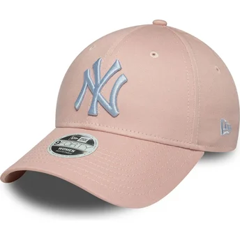 Boné curvo rosa ajustável para mulheres com logo branco 9FORTY League Essential da New York Yankees MLB da New Era