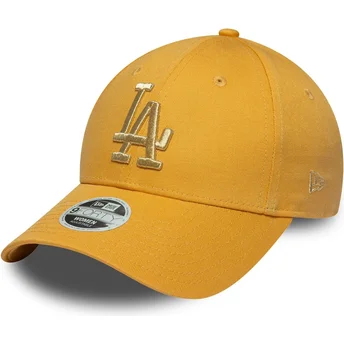 Boné curvo amarelo ajustável para mulheres 9FORTY Metallic Logo da Los Angeles Dodgers MLB da New Era