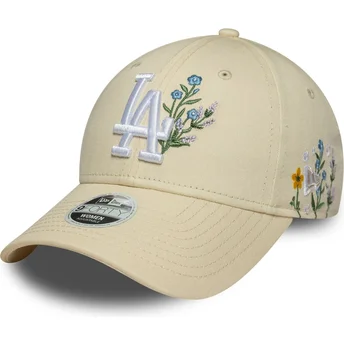 Boné curvo bege ajustável para mulheres 9FORTY Floral Icon da Los Angeles Dodgers MLB da New Era