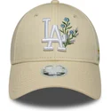 bone-curvo-bege-ajustavel-para-mulheres-9forty-floral-icon-da-los-angeles-dodgers-mlb-da-new-era