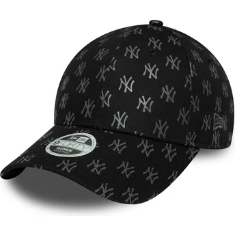Boné curvo preto ajustável para mulheres 9FORTY Monogram da New York Yankees MLB da New Era