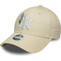 bone-curvo-bege-ajustavel-para-mulheres-9forty-beaded-da-new-york-yankees-mlb-da-new-era