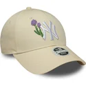 bone-curvo-bege-ajustavel-para-mulheres-9forty-beaded-da-new-york-yankees-mlb-da-new-era