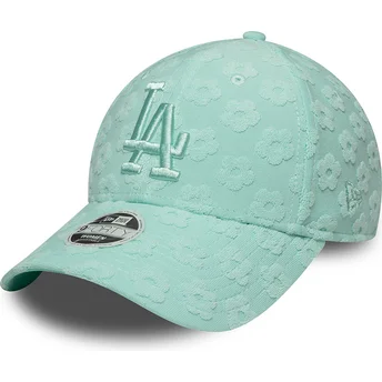 Boné curvo verde ajustável para mulheres 9FORTY Floral Towelling da Los Angeles Dodgers MLB da New Era