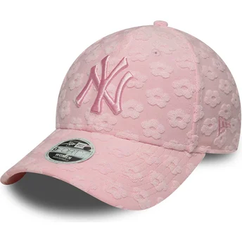 Boné curvo rosa ajustável para mulheres 9FORTY Floral Towelling da New York Yankees MLB da New Era
