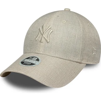 Boné curvo bege ajustável para mulheres 9FORTY Woven da New York Yankees MLB da New Era