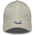 bone-curvo-bege-ajustavel-para-mulheres-9forty-woven-da-new-york-yankees-mlb-da-new-era