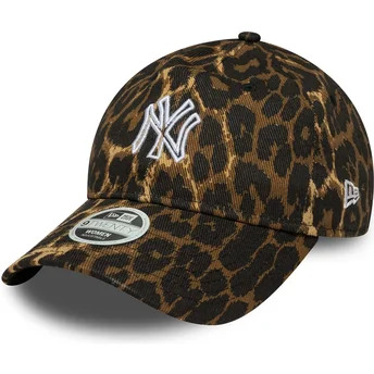 Boné curvo leopardo ajustável para mulheres 9TWENTY Outline da New York Yankees MLB da New Era