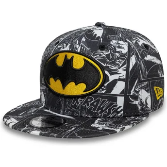 Boné plano preto snapback para criança 9FIFTY All Over Print da Batman DC Comics da New Era