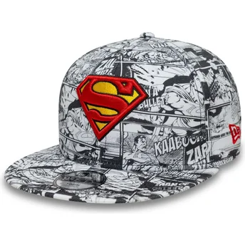 Boné plano preto snapback para criança 9FIFTY All Over Print da Superman DC Comics da New Era