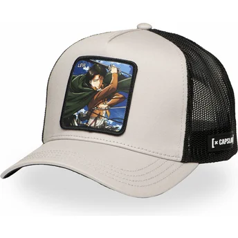 Boné trucker cinza e preto Levi Ackerman AOT LEV Attack On Titan da Capslab