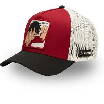 Boné trucker vermelho, branco e preto Monkey D. Luffy OP5 RED One Piece da Capslab