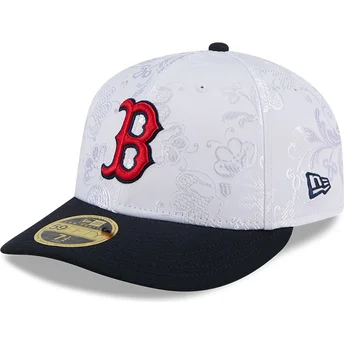 Boné plano azul marinho e branco justo 59FIFTY Day Low Profile da Boston Red Sox MLB da New Era