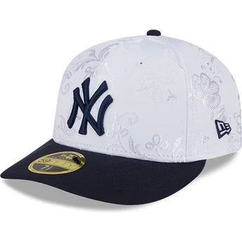 Boné plano azul marinho e branco justo 59FIFTY Day Low Profile da New York Yankees MLB da New Era