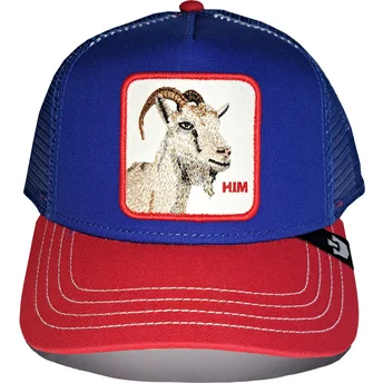 Boné trucker azul e vermelho cabra Him Goat Fab Farm da Goorin Bros.