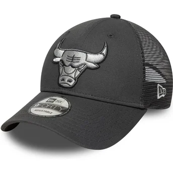 Boné trucker cinza ajustável com logo cinza 9FORTY da Chicago Bulls NBA da New Era