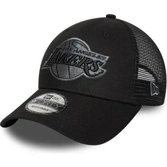 Boné trucker preto ajustável com logo cinza 9FORTY da Los Angeles Lakers NBA da New Era