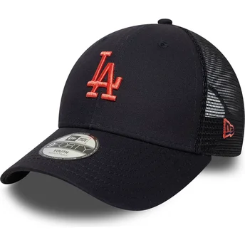 Boné trucker azul marinho ajustável para criança com logo vermelho 9FORTY Homefield da Los Angeles Dodgers MLB da New Era