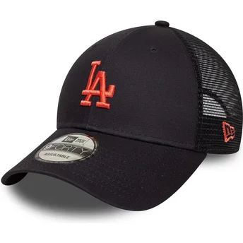Boné trucker azul marinho ajustável com logo vermelho 9FORTY Homefield da Los Angeles Dodgers MLB da New Era