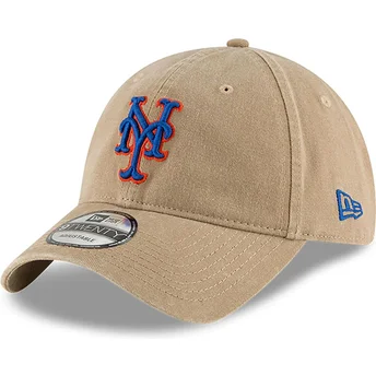 Boné curvo bege ajustável 9TWENTY Core Classic da New York Mets MLB da New Era