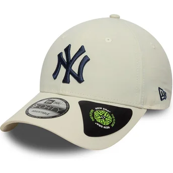 Boné curvo bege ajustável com logo azul marinho 9FORTY Recycled da New York Yankees MLB da New Era